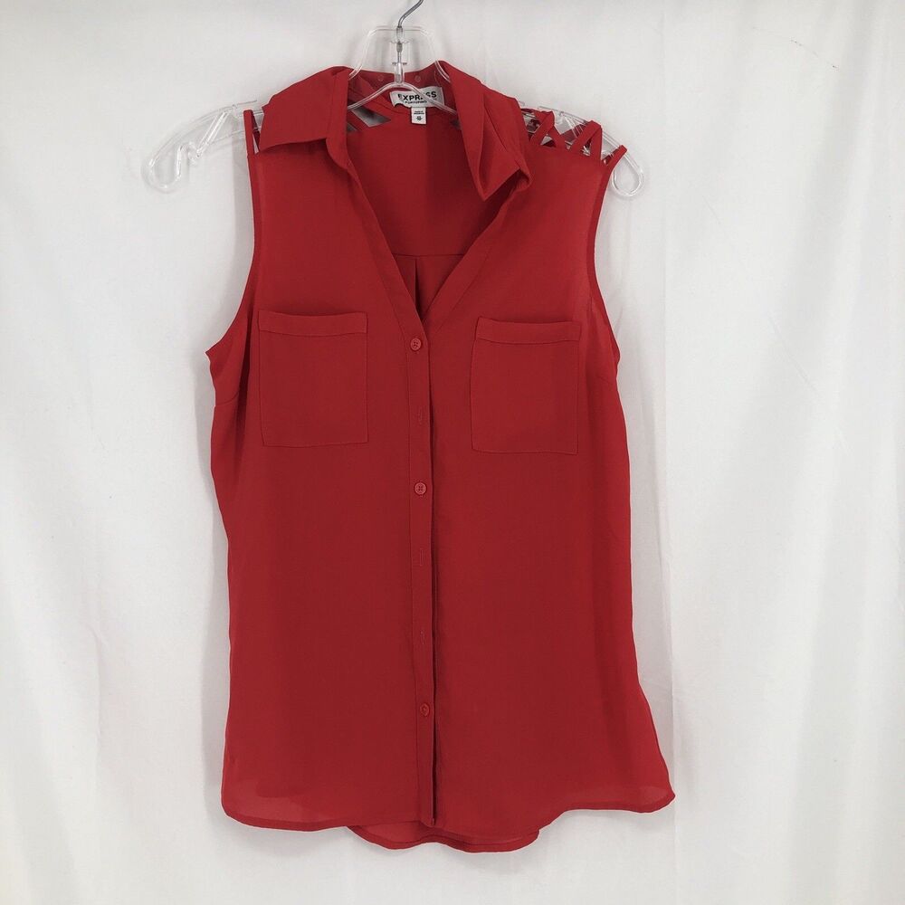 Express The Portofino Shirt Womens XS Red Careerwear Sleeveless Button Up